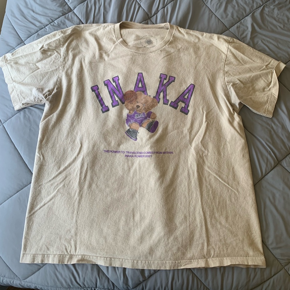 Inaka Power Cream Tee with Purple Bear Design